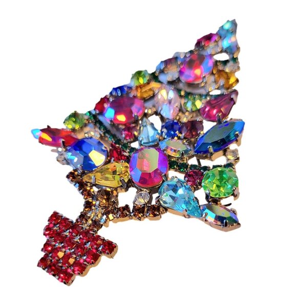 Nicky Butler Vintage England Christmas Tree Brooch Pin Crystal Rhinestone Rare - Picture 5 of 15